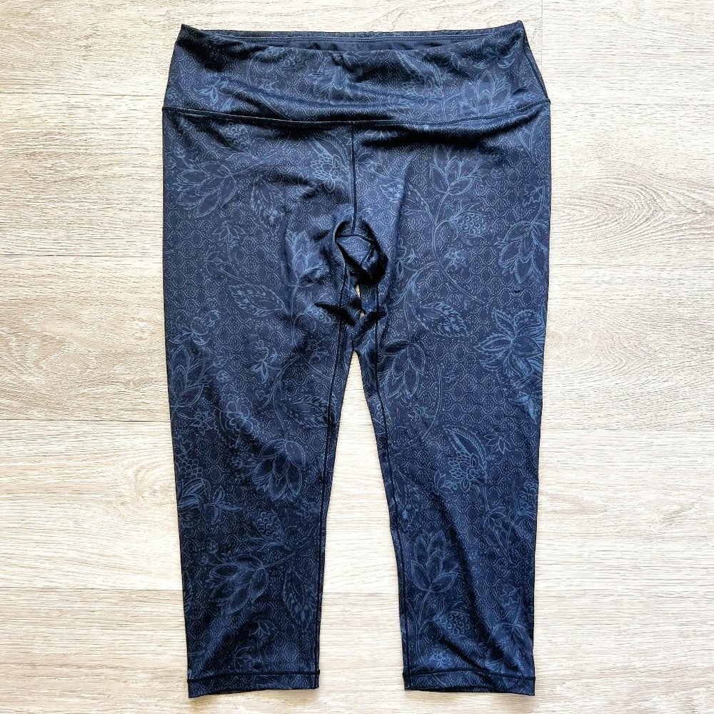 Prana Black Floral Cropped Yoga Leggings, Large